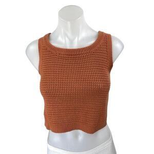 Lulus Brown Sleeveless Crochet Waffle Knit Sweater Vest Tank Crop Top Size XS
